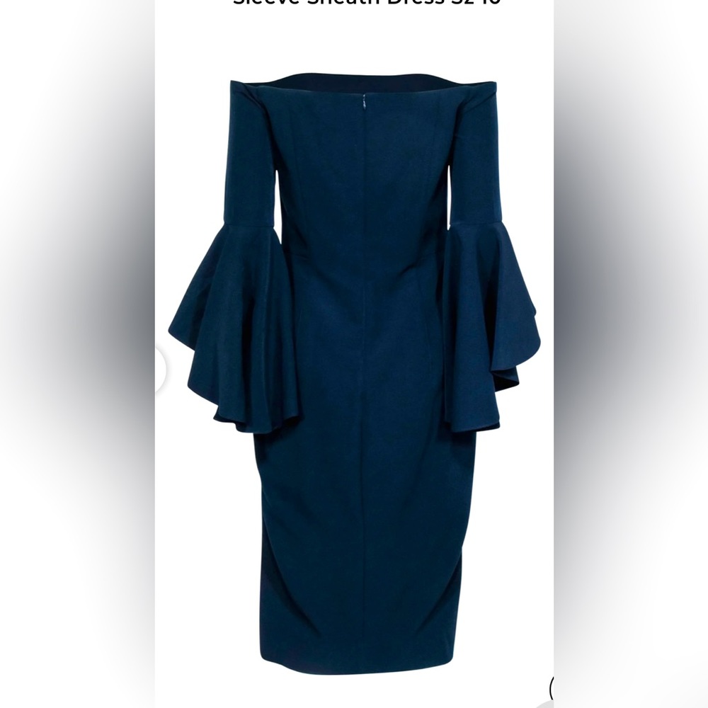 Milly Selena Navy Double Ruffle Off The Shoulder Three Quarter Cascade Sleeve - Picture 2 of 7